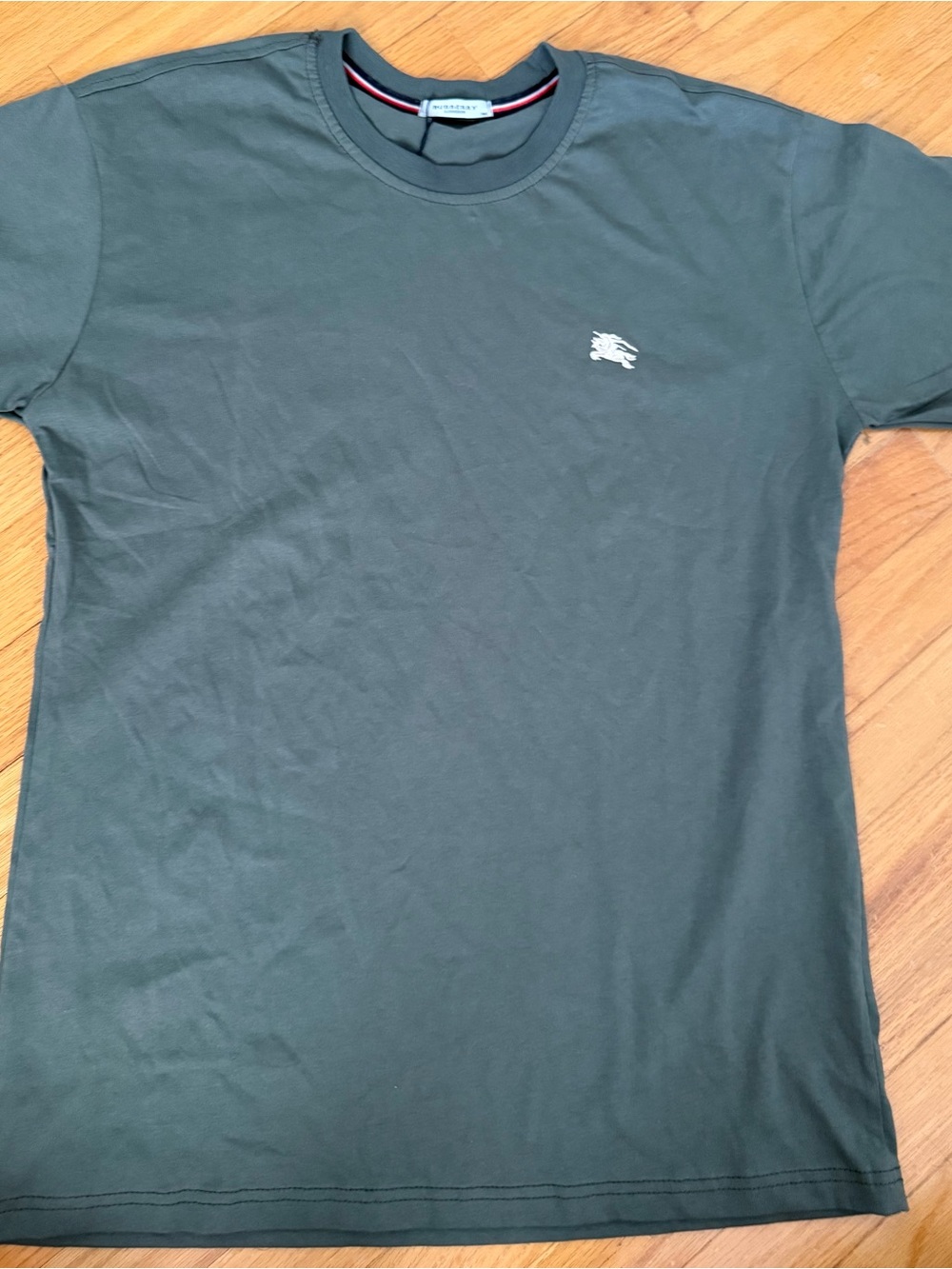 Burberry Men's Forest Green Embroidered Logo Crew Tee men medium slim